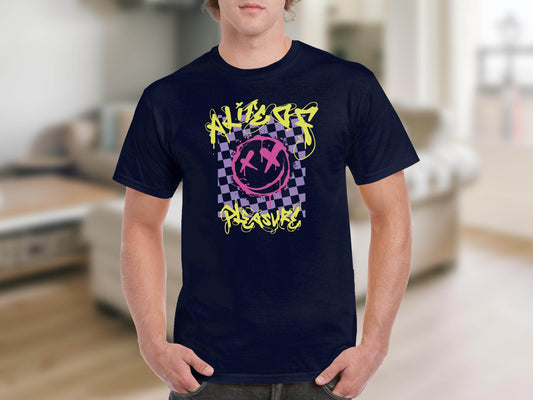 Grunge Smiley Checkered Dead Smile Graphic with Graffiti T-shirt - Design & Vybe