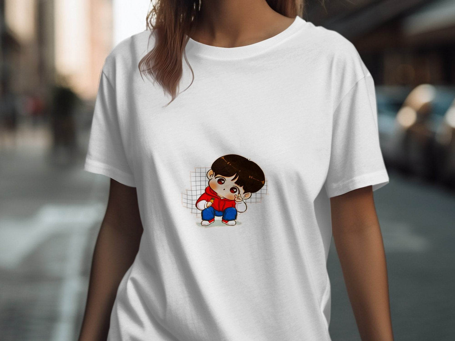 Cute Cartoon Boy In Red Hoodie Carrot in Hand T-Shirt - Design & Vybe