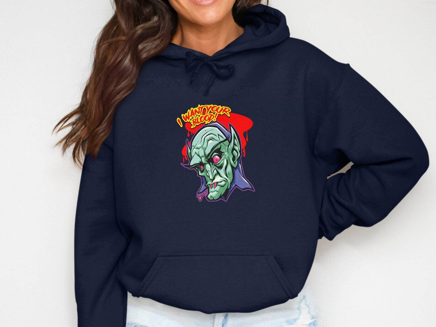 I Want Your Blood Vampire Head Horror Graphic Hoodie - Design & Vybe