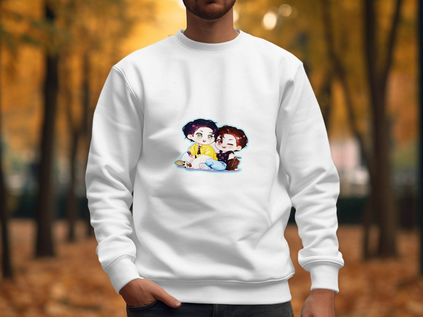 Two Boys Cute Cartoon Sitting Together Art On Hoodie - Design & Vybe