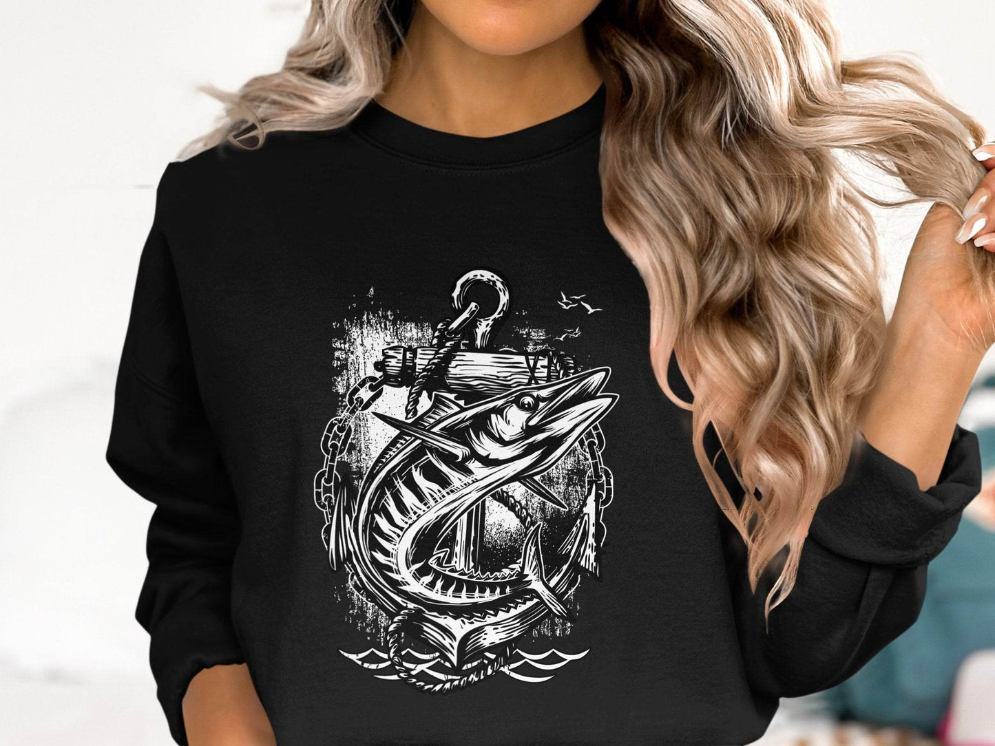 Nautical Anchor Design With Marlin Graphic Sweater - Design & Vybe