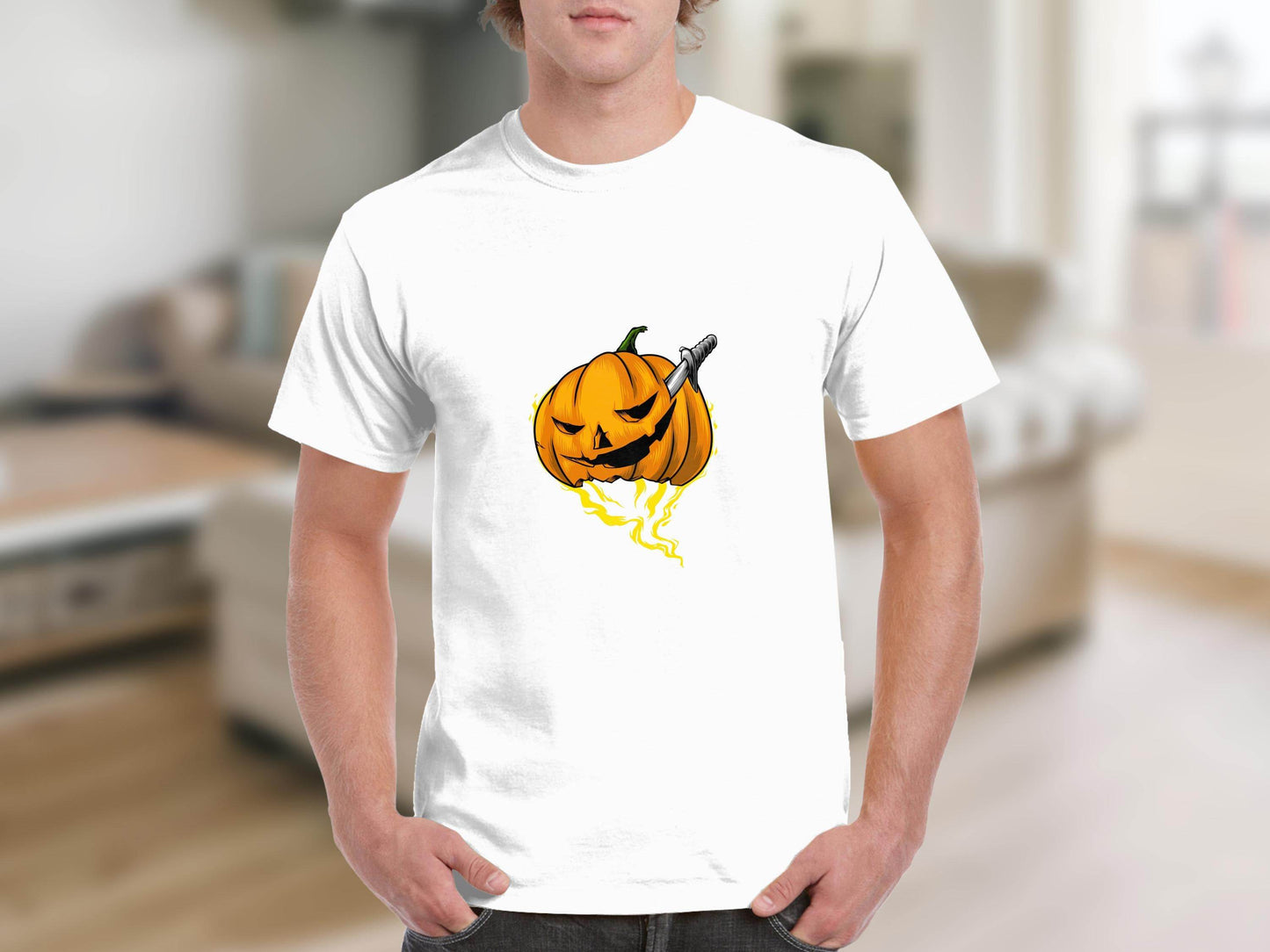 Halloween Pumpkin With Knife Illustration Design T-Shirt - Design & Vybe