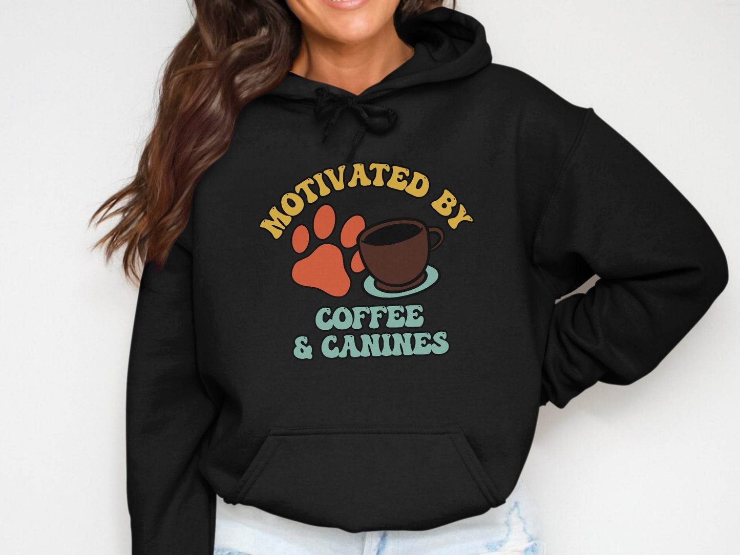 Motivated By Coffee Canines Graphic Art Novelty Hoodie - Design & Vybe