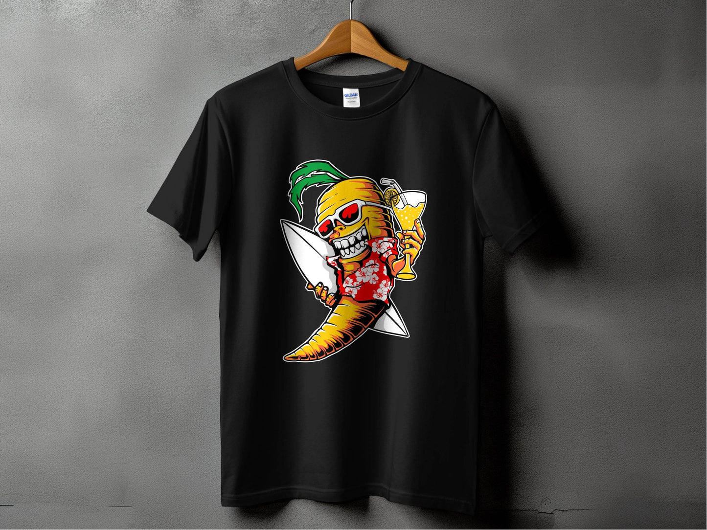 Tropical Vibes Surfboard Carrot Skeleton Graphic T-Shirt - Design & Vybe