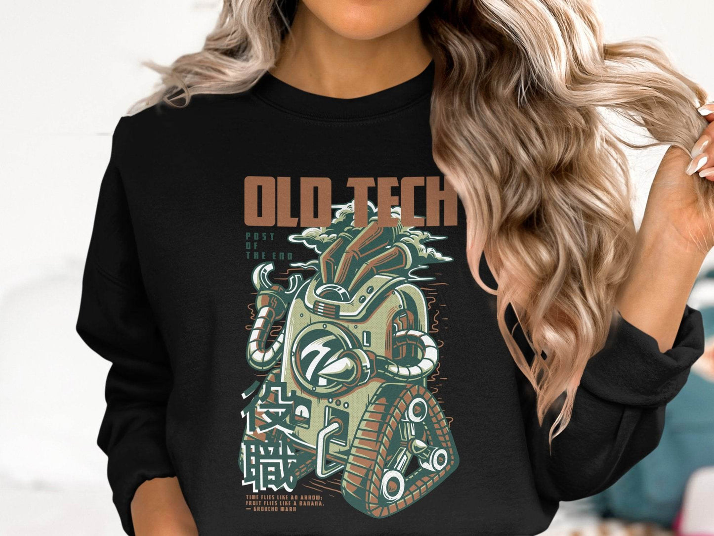 Old Tech Post End Cool Robot Design Graphic Sweater - Design & Vybe