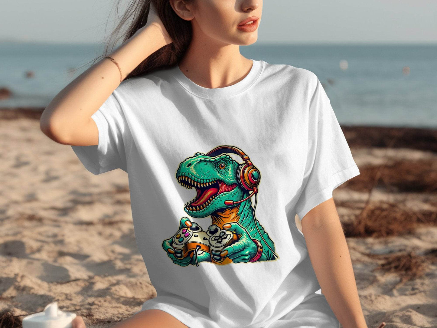 Gaming Dinosaur Retro Controller Funny Gamer Design T-Shirt - Design & Vybe