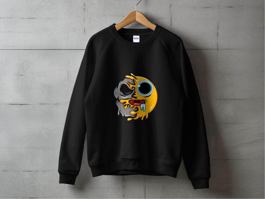 Half Emoji And Half Skull Melting Graphic Design Sweater - Design & Vybe