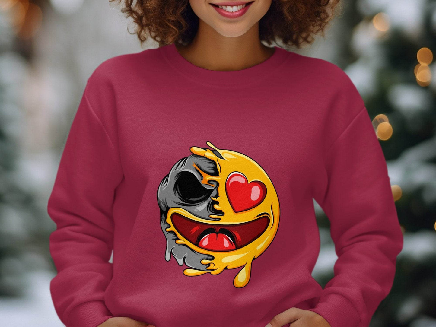Skull Emoji with Heart Eyes Novelty Graphic Sweater - Design & Vybe