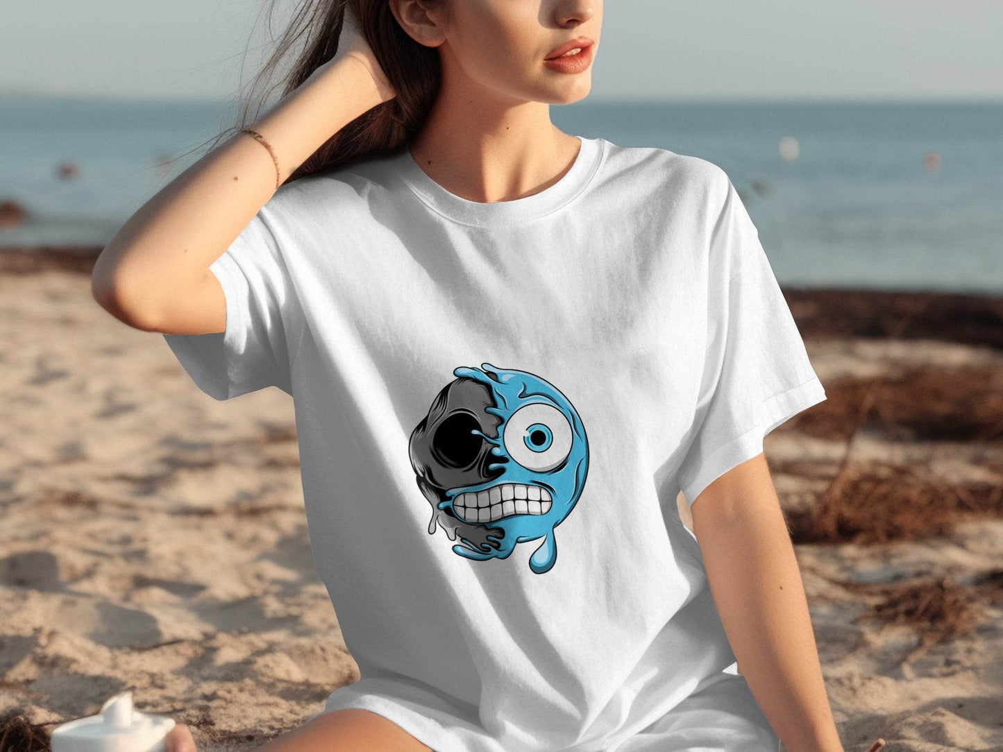 Half Skull Half Water Graphic Design Printed T-Shirt - Design & Vybe