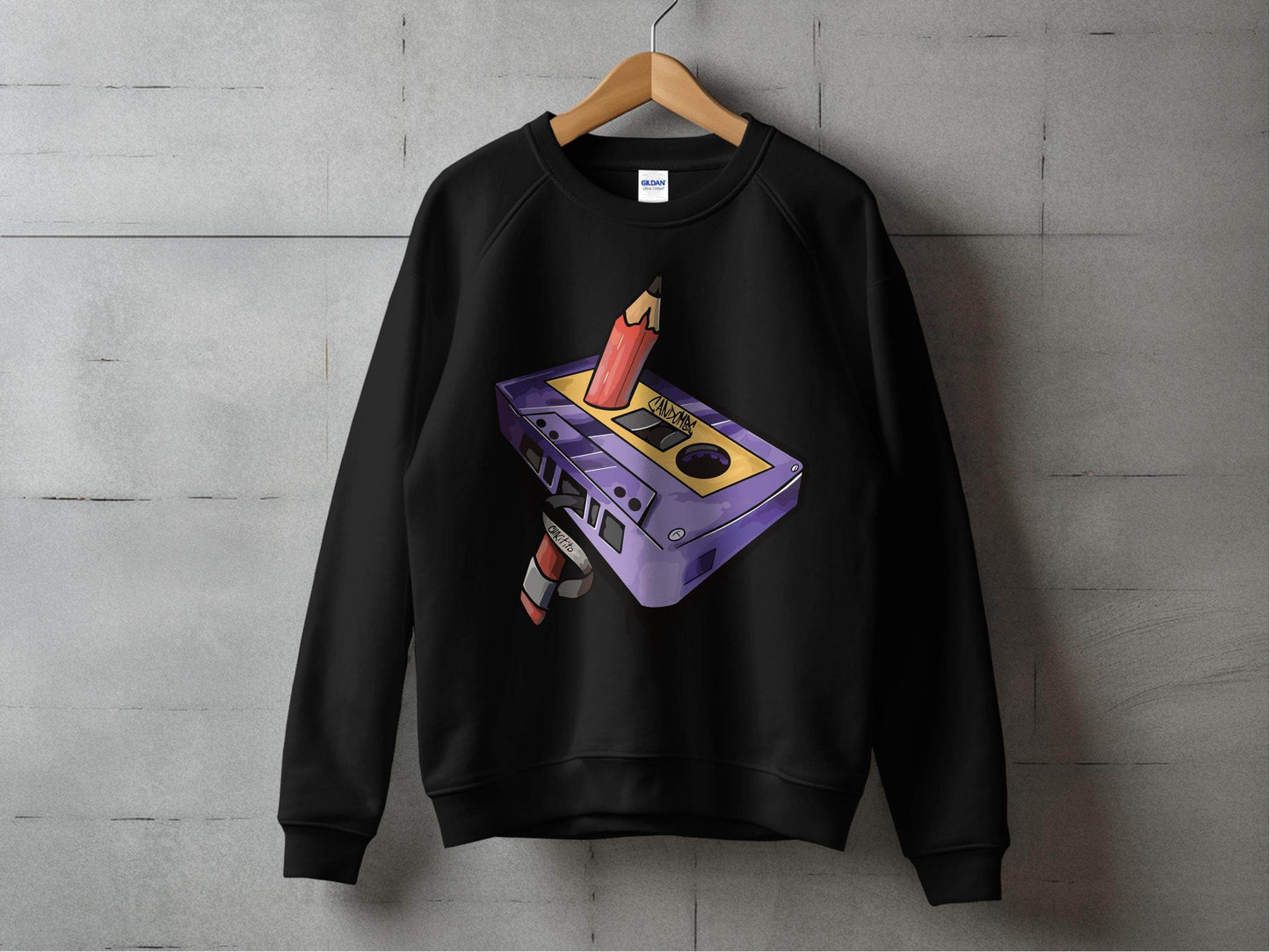 Cool Retro Pencil and Cassette Design Graphic Sweater - Design & Vybe