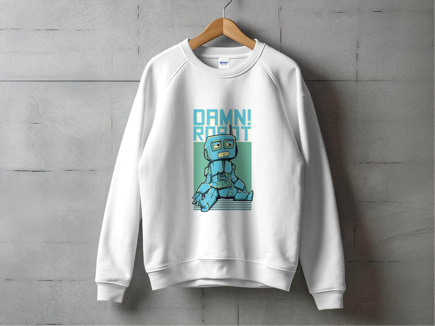 DAMN! Sad Robot Art With Greenish Backdrop Design Sweater - Design & Vybe