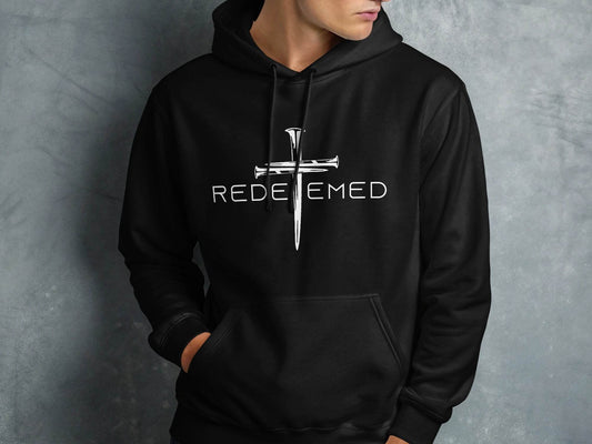 Redeemed Nails Cross Design Christian Faith Graphic Hoodie - Design & Vybe