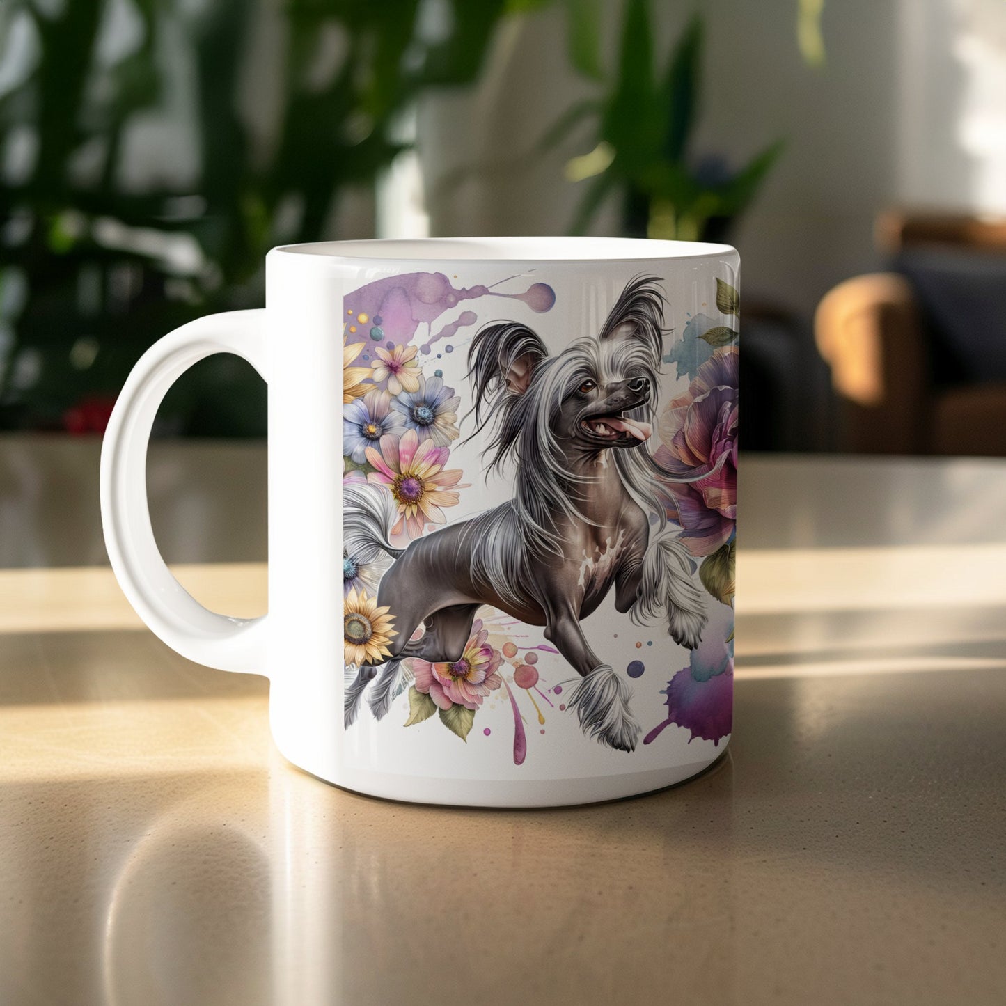 Colorful Dog and Floral Design On a Coffee Mug product