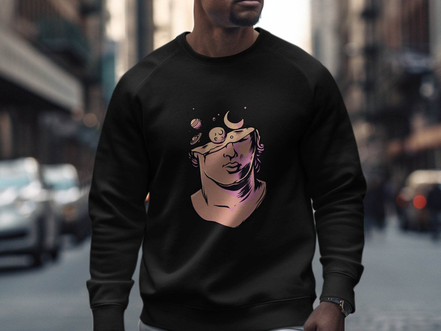 Head in the Space Planets and Moon Graphic Art Sweater - Design & Vybe
