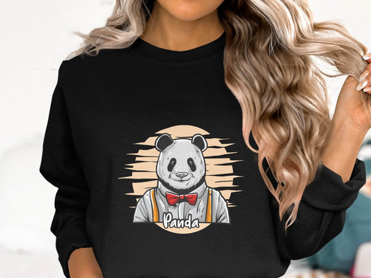 Fun Cartoon Panda Wearing Bow Tie Graphic Sweater - Design & Vybe