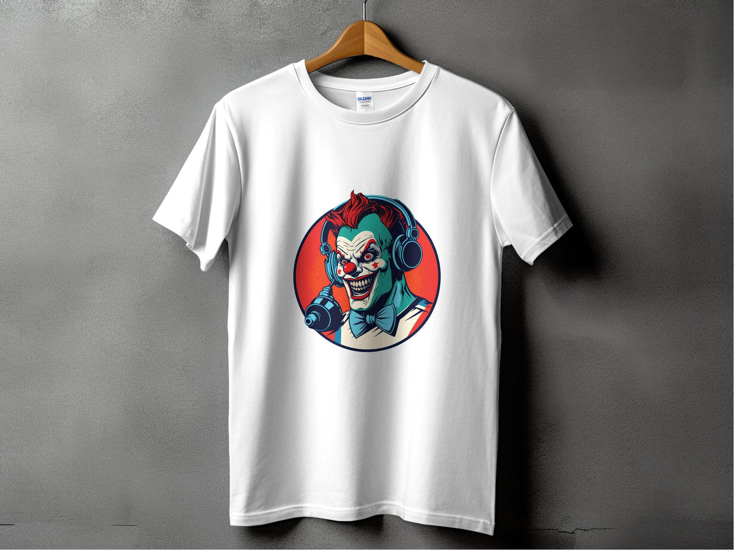 Evil Clown with Headphones Graphic Design Funny T-Shirt - Design & Vybe