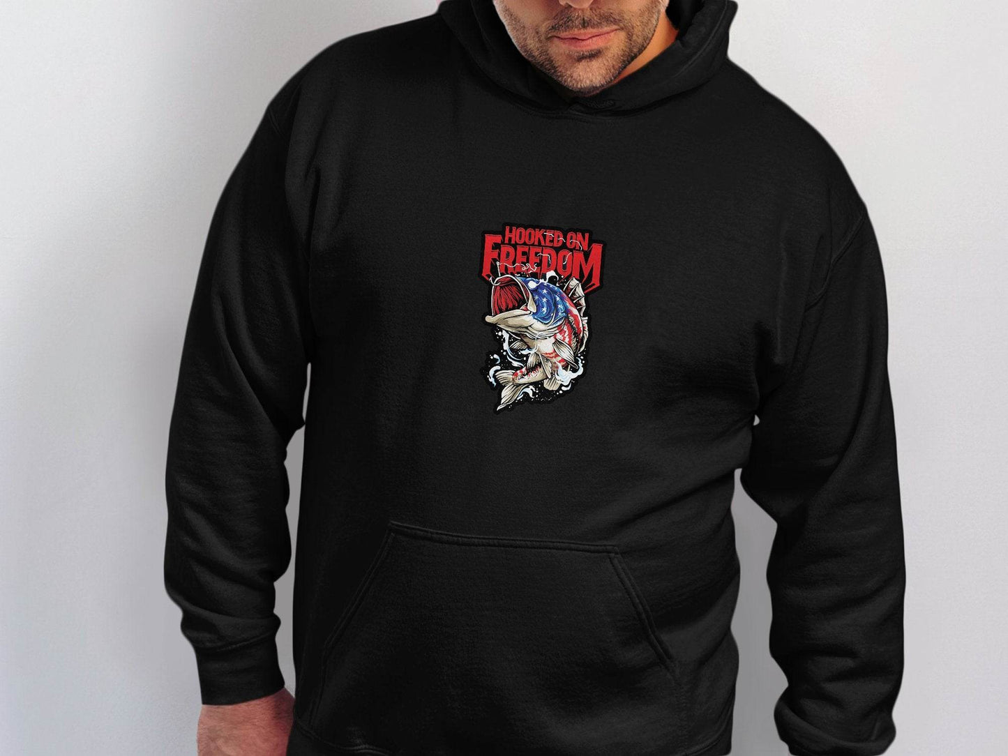 Hooked On Freedom Patriotic Fish Graphic Hoodie - Design & Vybe