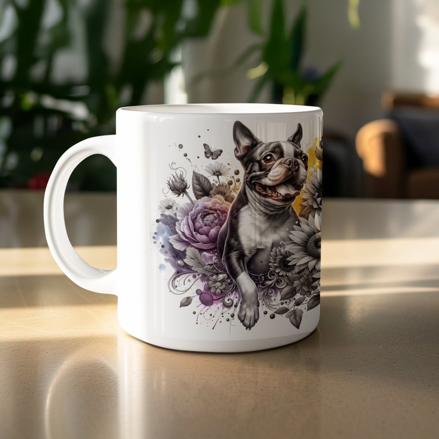 Floral Design Featuring French Bulldog Mug product type