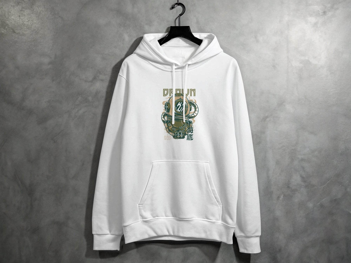Retro Diving Helmet with DROWN Graphic Cool Hoodie - Design & Vybe