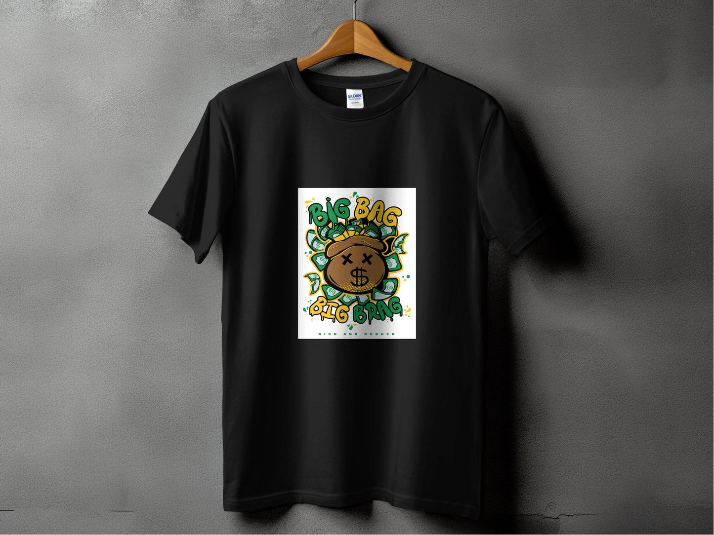 Big Bag and Big Brag Rich and Rugged Design T-Shirt - Design & Vybe