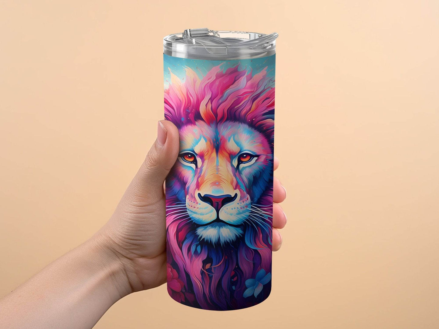 Colorful Lion Among Flowers Design Modern Art Tumbler - Design & Vybe