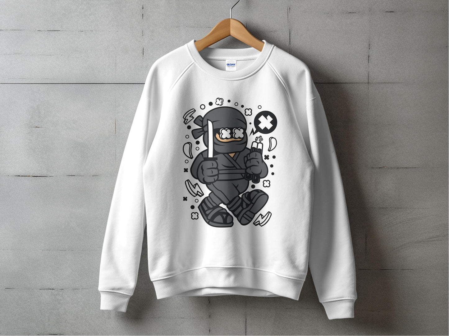 Ninja Character in Action Printed Sweatshirt product type