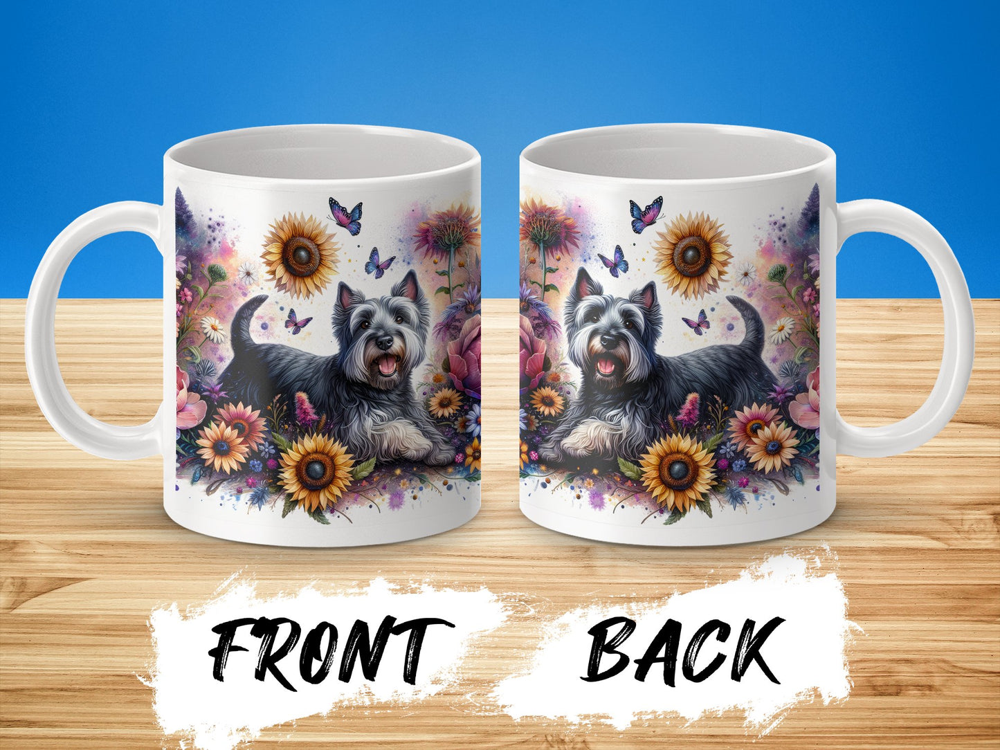 Cute Dog with Flowers and Butterflies Mug product