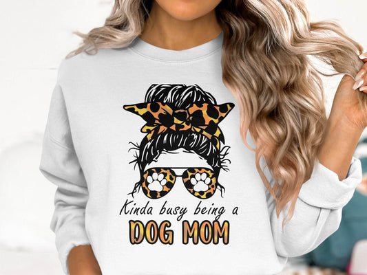 Kinda Busy Being A Dog Mom with Paw Print Glasses Sweater - Design & Vybe