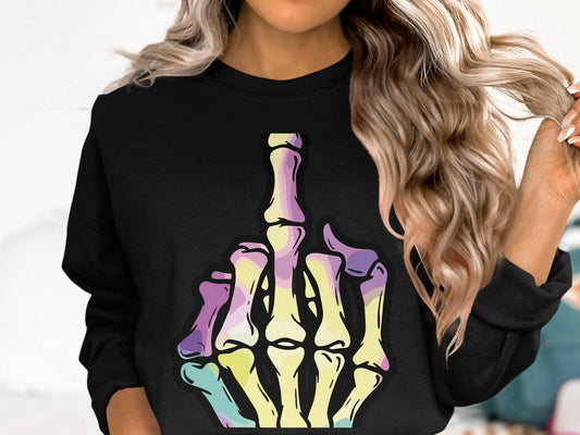 Colorful Skeleton Hand Gesture Graphic Sweater - Design & Vybe