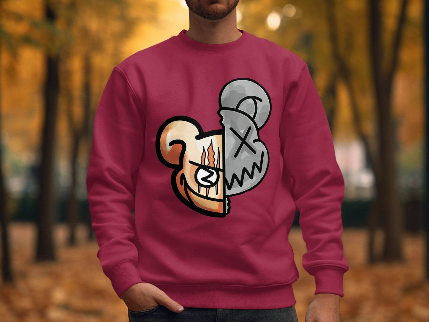 Unique Graphic Half Bear Design Trendy Casual Sweater - Design & Vybe