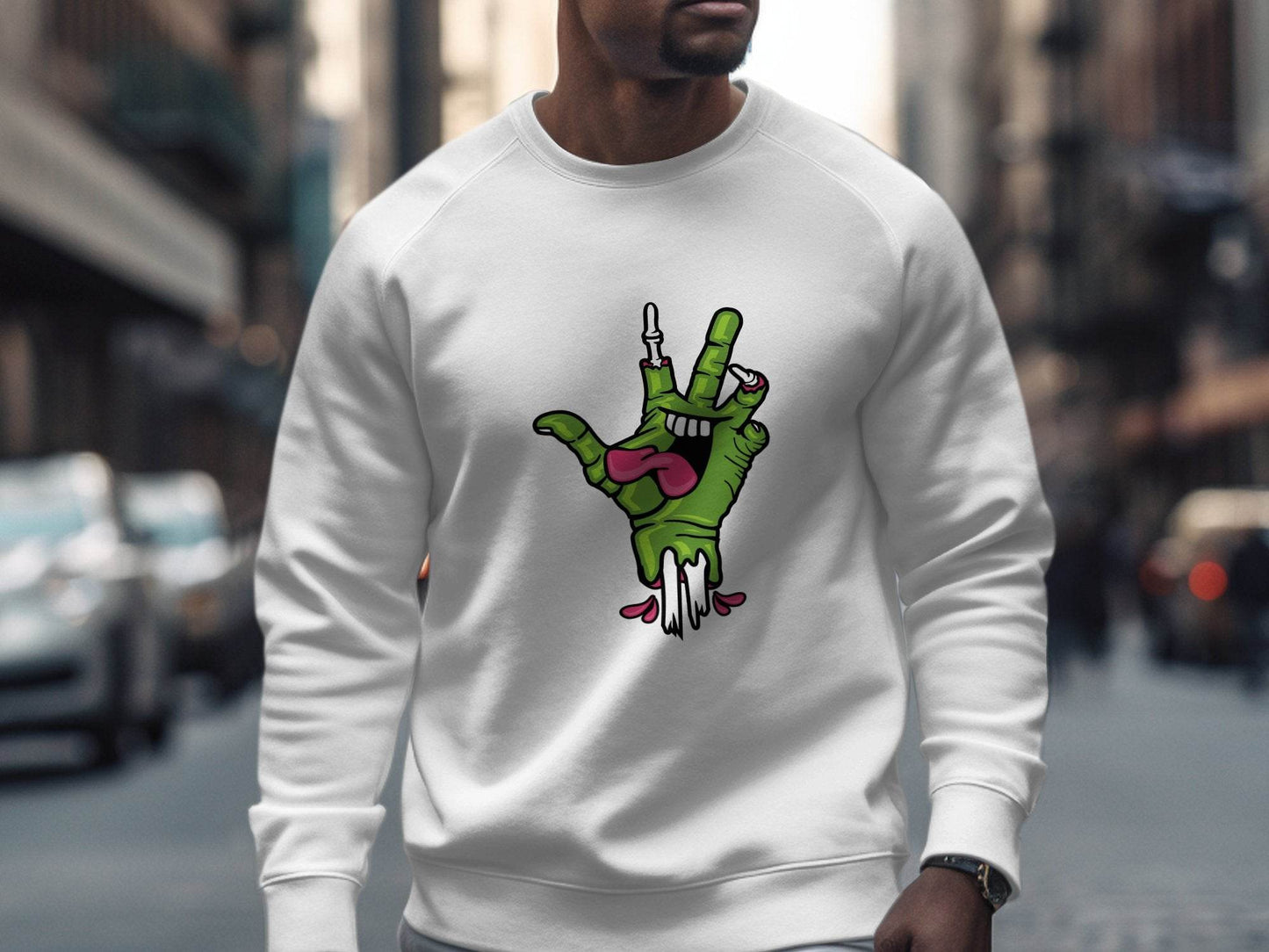 Zombie Hand Peace Sign Cool Graphic Design Sweater - Design & Vybe