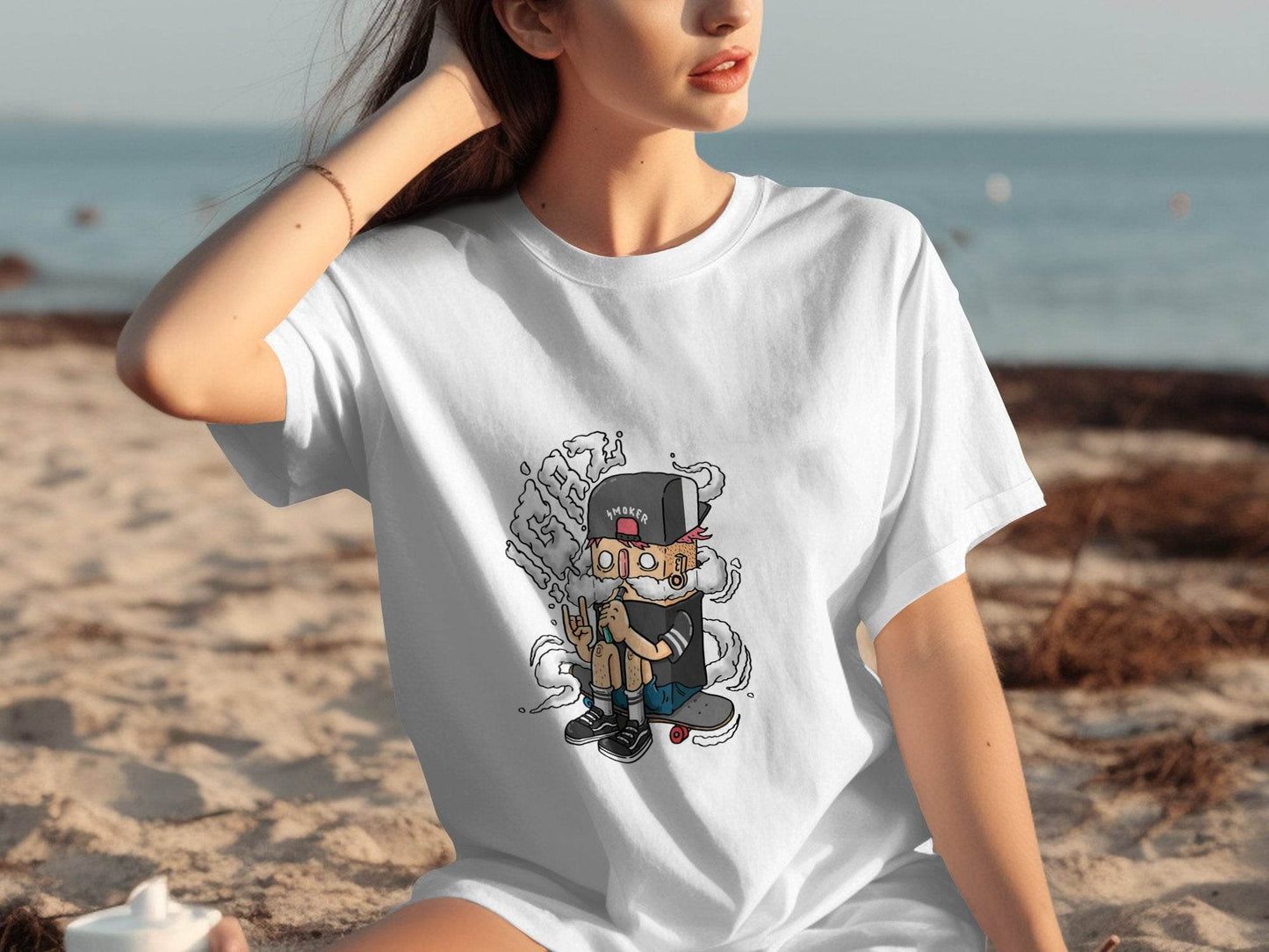 Cartoon Smoker Vaping on Skateboard Urban Style T-Shirt - Design & Vybe
