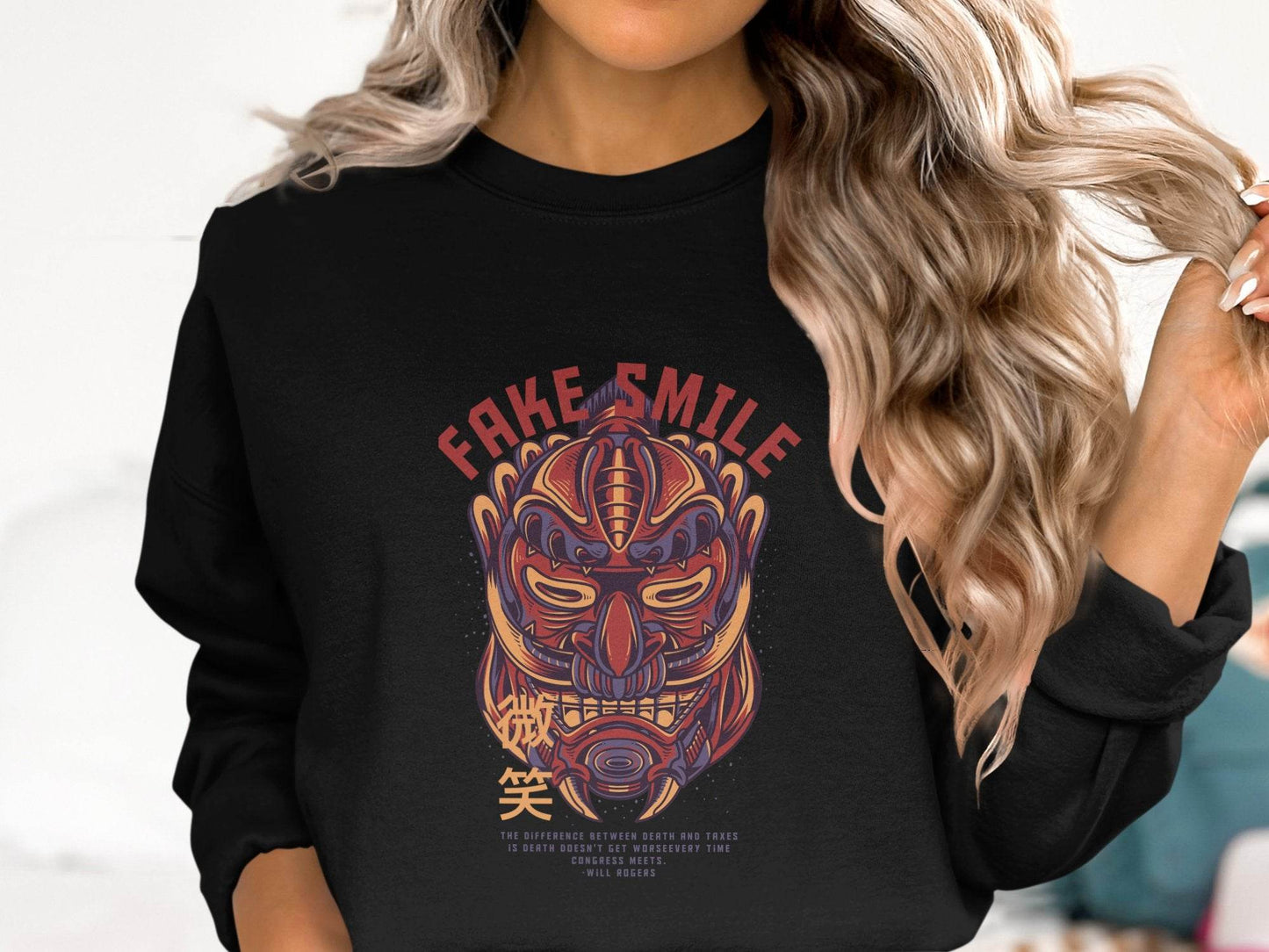 Fake Smile Japanese Mask Design Graphic Sweater - Design & Vybe