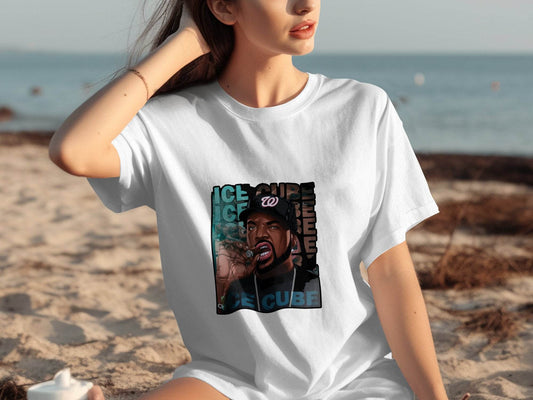 Ice Cube Smoking Cigar with Chain Portrait Art T-Shirt - Design & Vybe