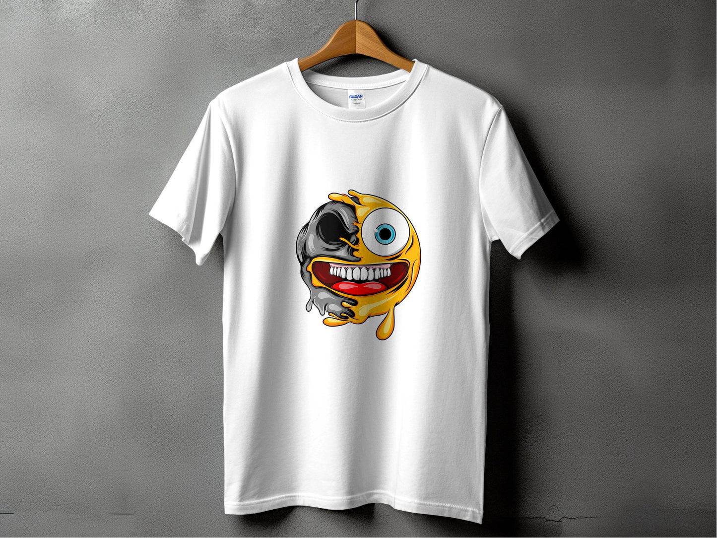 Emoji Half Skull Funny Grotesque Face Vector T-Shirt - Design & Vybe