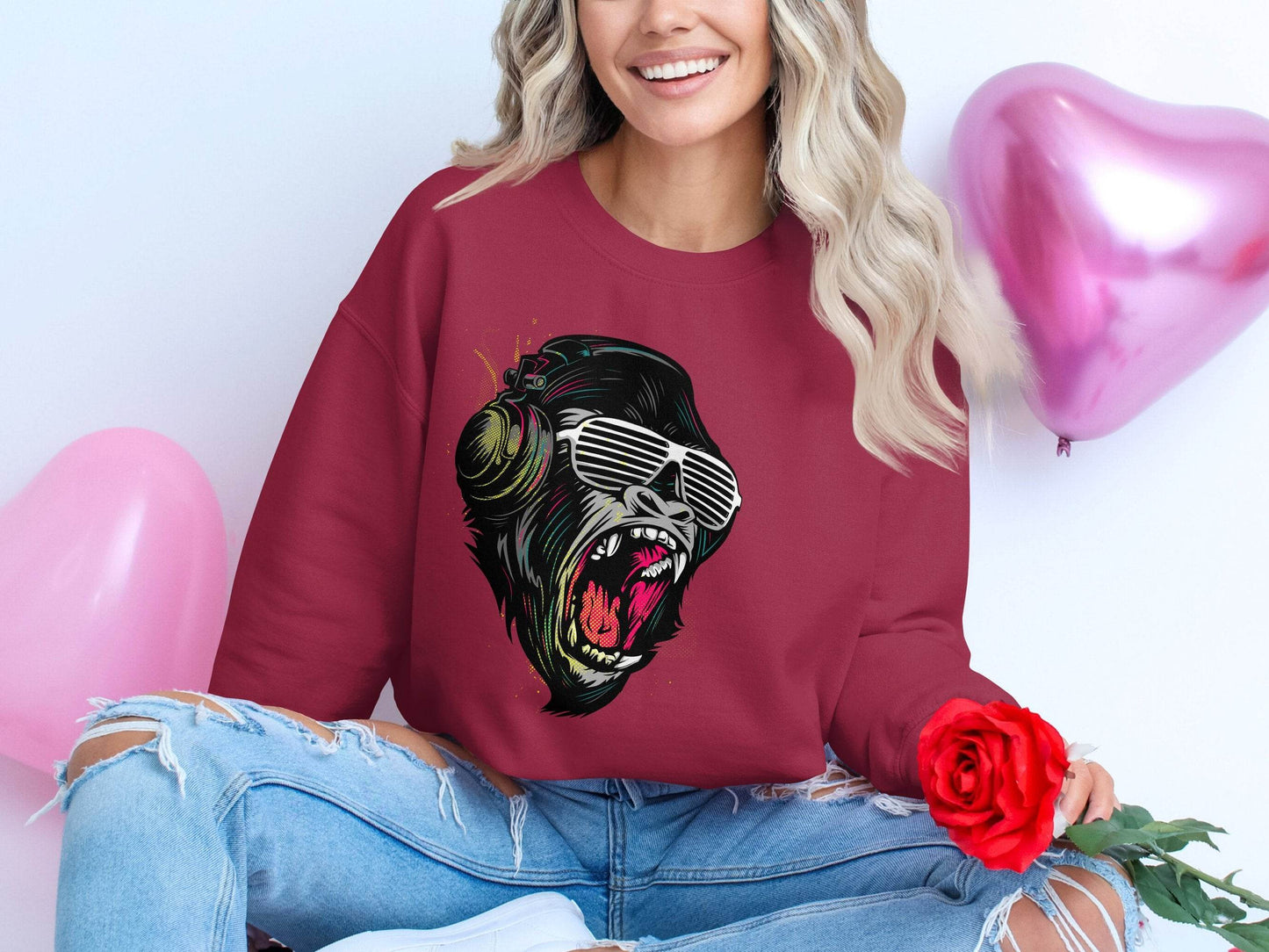 Funky Gorilla with Shades and Headphones Sweater - Design & Vybe