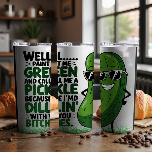 Funny Green Pickle Character Insulated Tumbler product