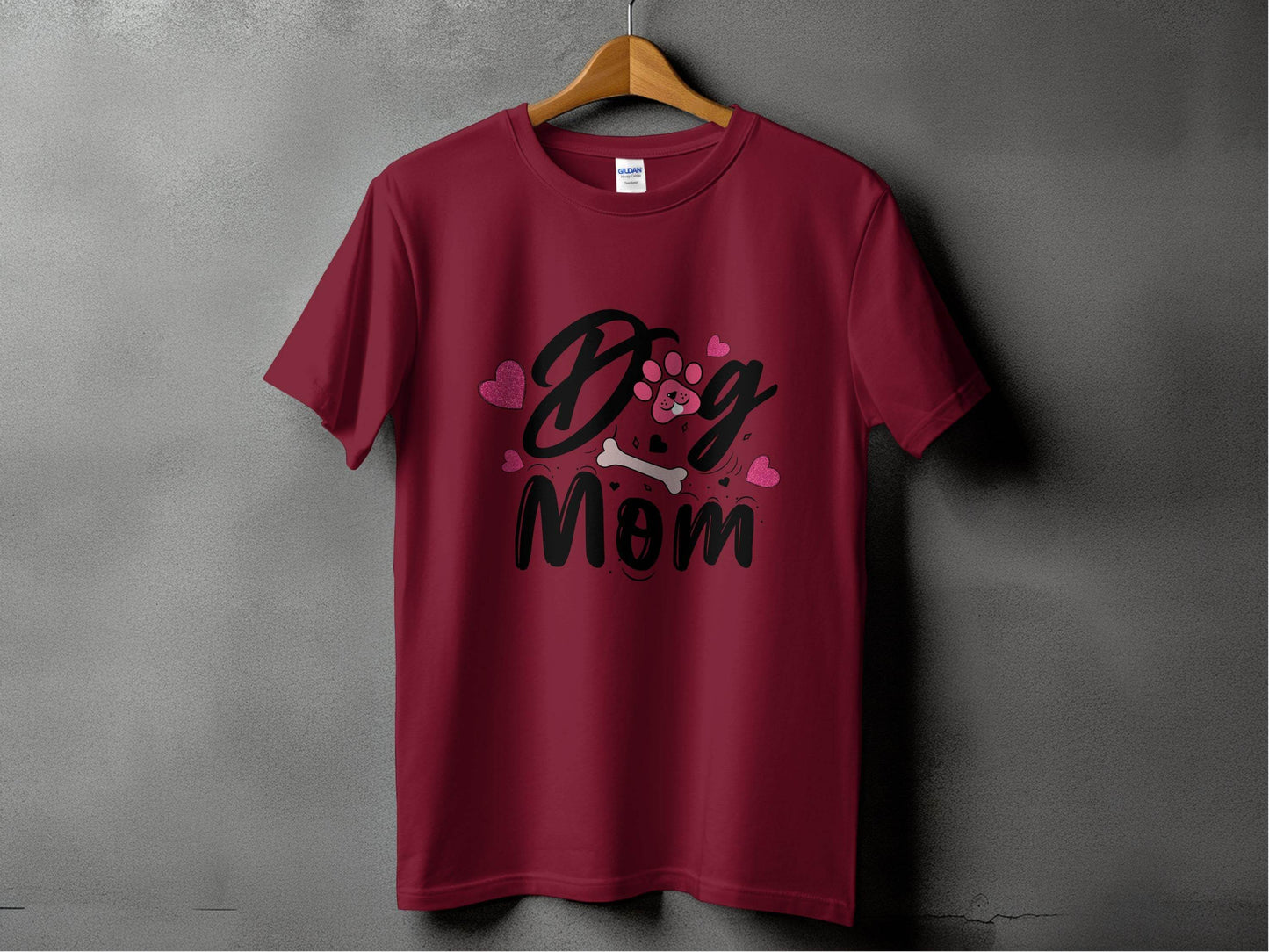 Dog Mom with Hearts and Bone Design Graphic Print T-Shirt - Design & Vybe