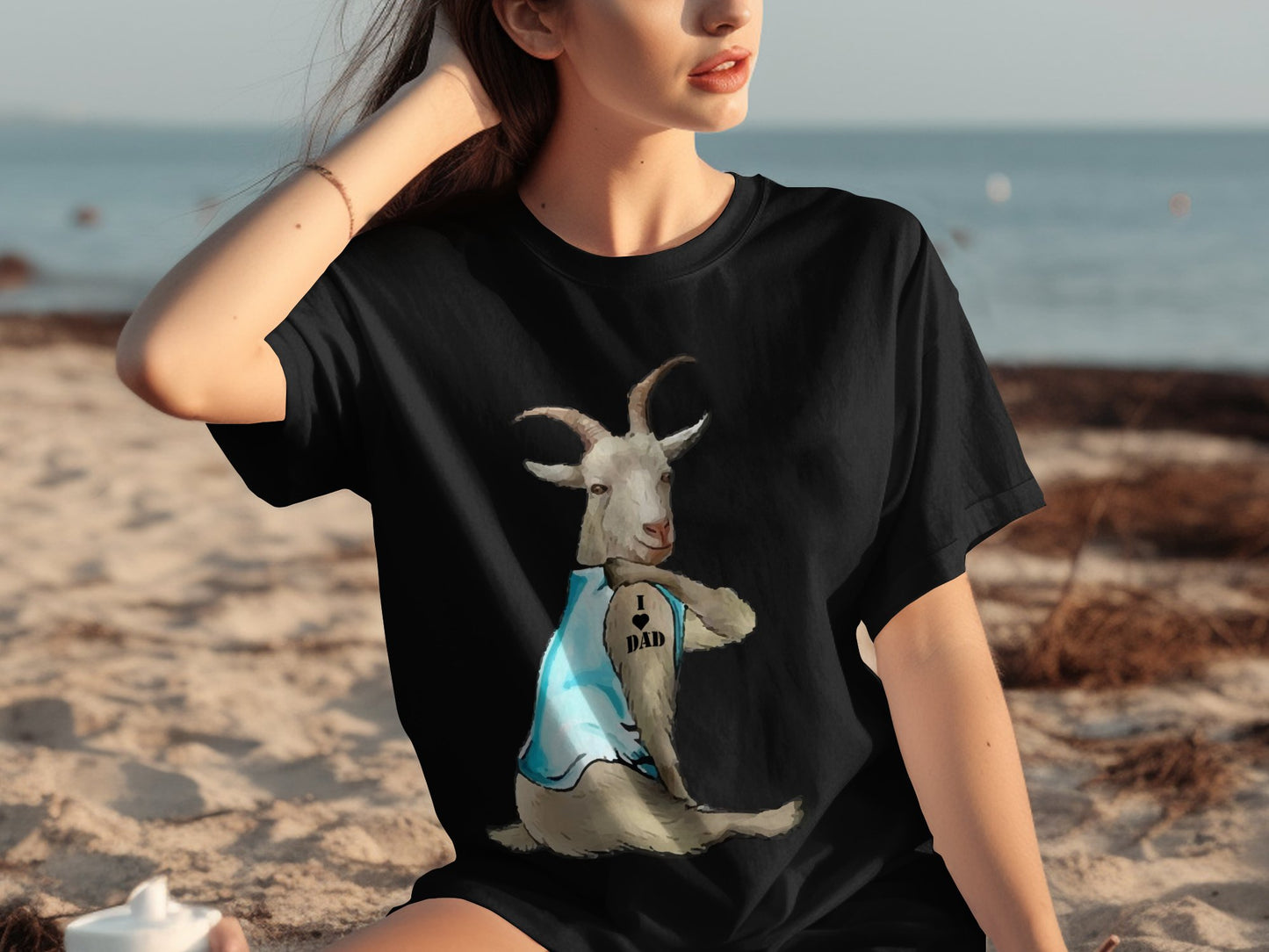 Adorable Goat with I Dad Shirt Black T-Shirt product type
