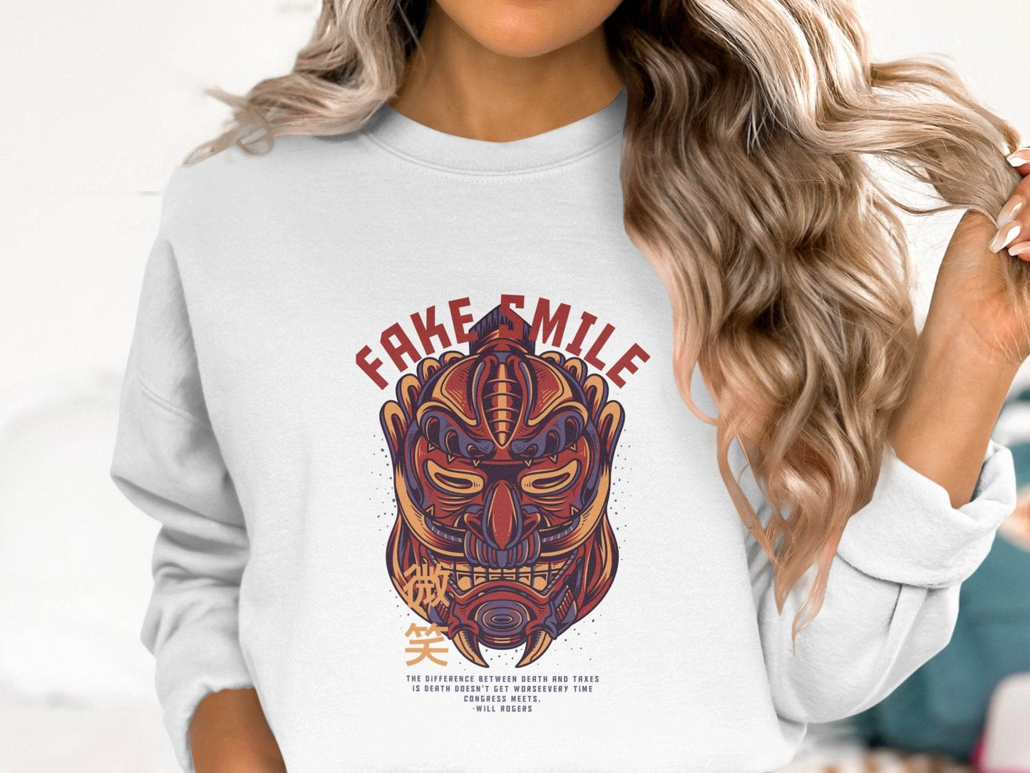 Fake Smile Japanese Mask Design Graphic Sweater - Design & Vybe