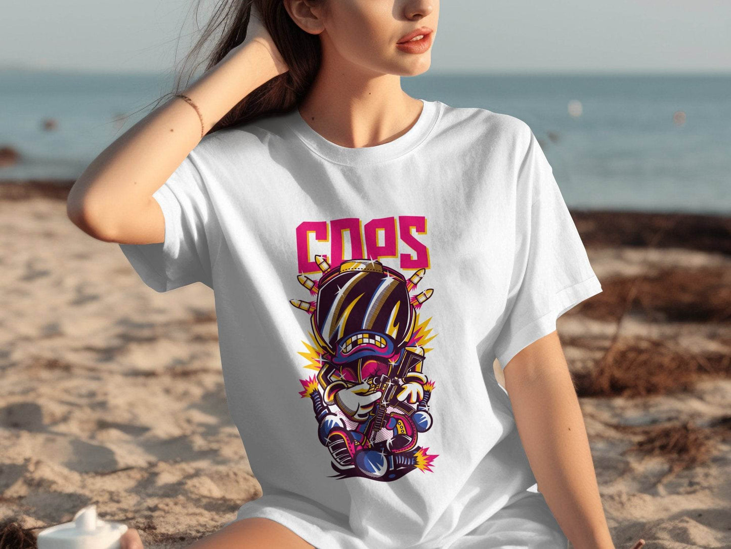 COPS Cartoon Character With Gun For Enthusiasts T-Shirt - Design & Vybe