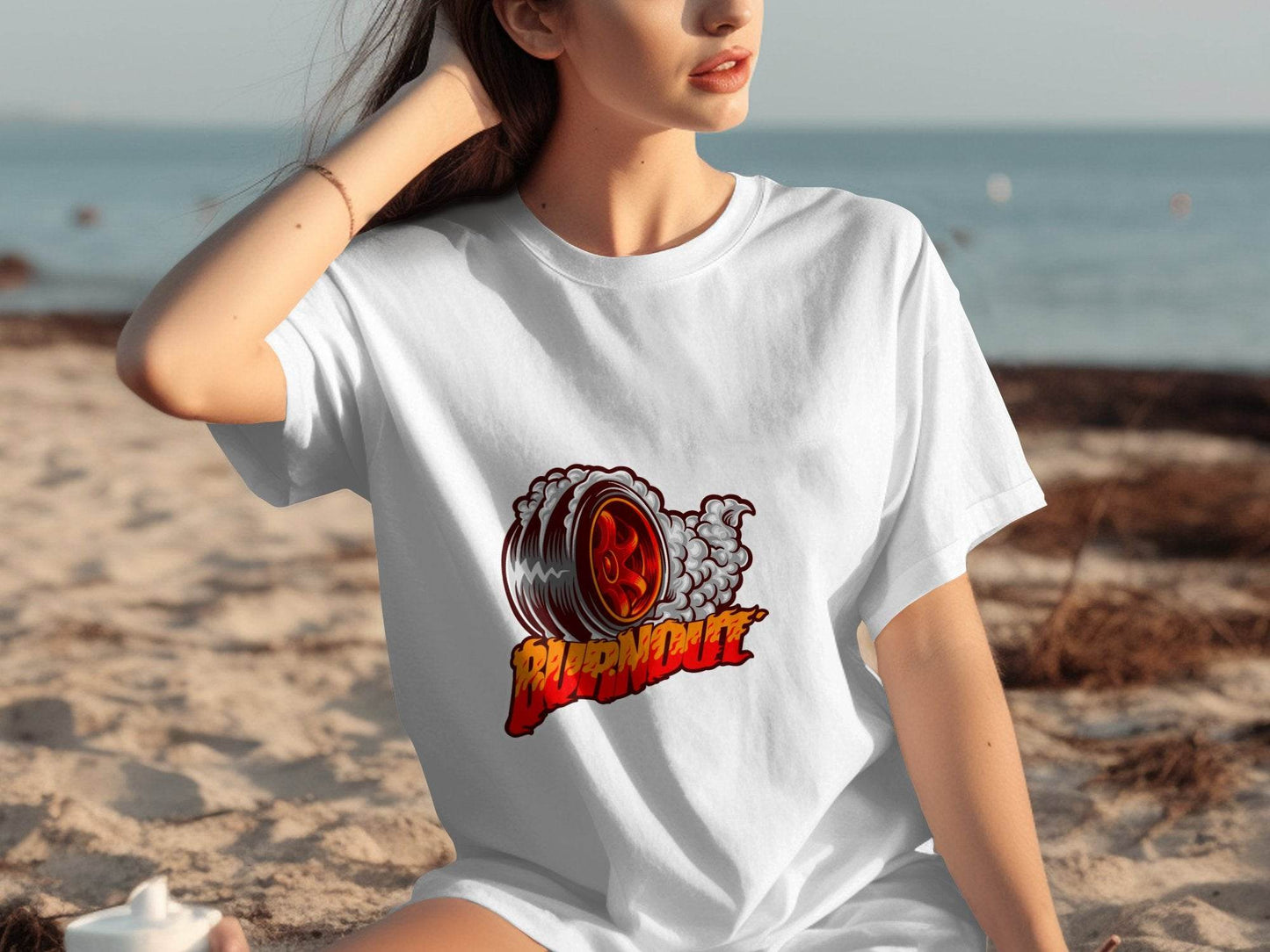 Burnout Tire Smoke Flames Powerful Design Graphic T-Shirt - Design & Vybe