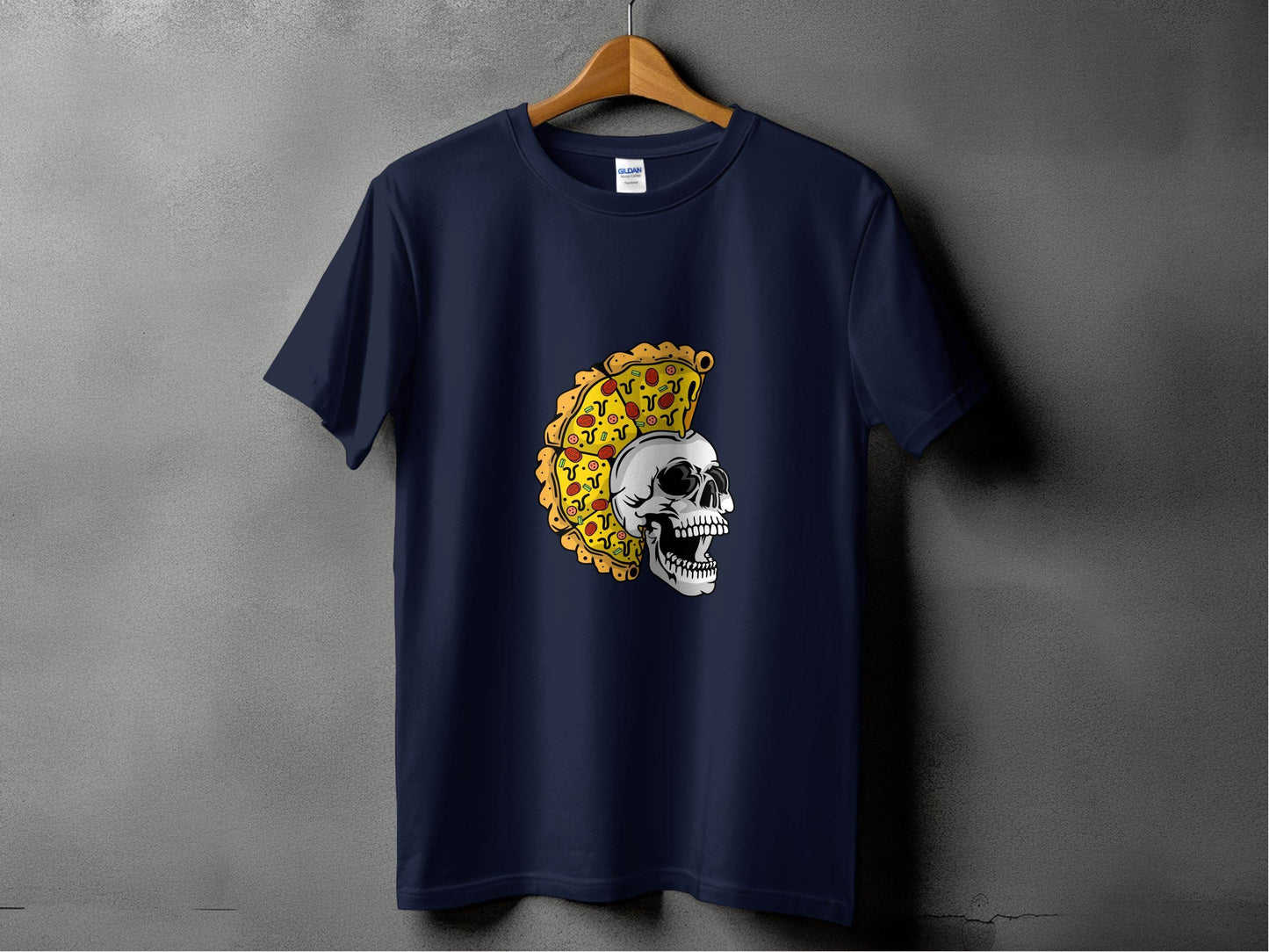 Skull with Pizza Hairstyle Graphic Novelty Design T-Shirt - Design & Vybe