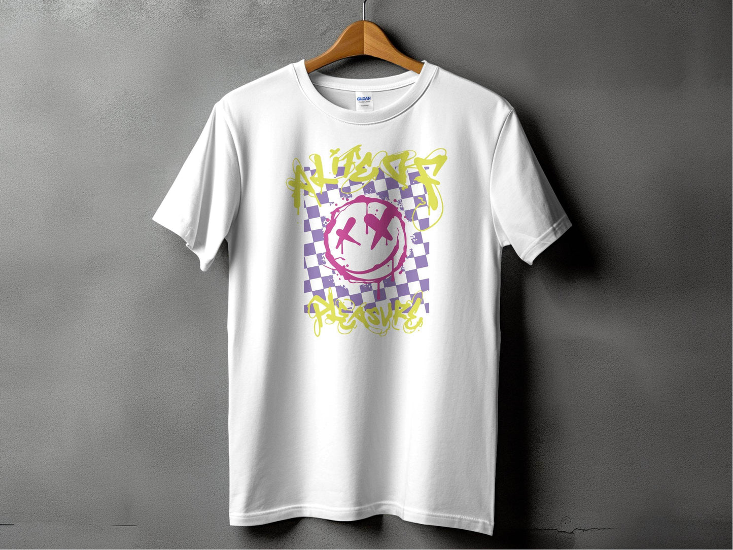 Grunge Smiley Checkered Dead Smile Graphic with Graffiti T-shirt - Design & Vybe
