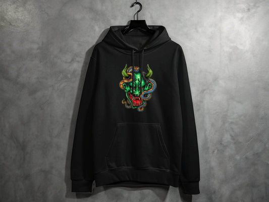 Bizarre Demon Face with Snake Design Horror Hoodie - Design & Vybe