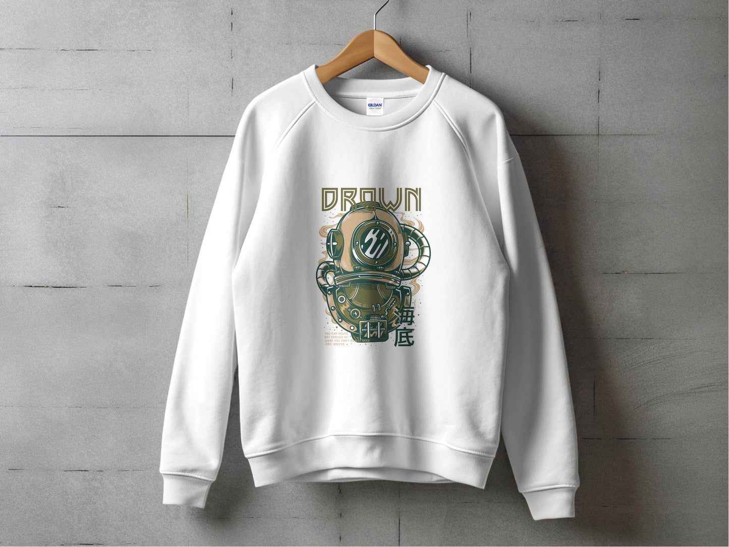 Retro Diving Helmet with DROWN Graphic Cool Sweater - Design & Vybe