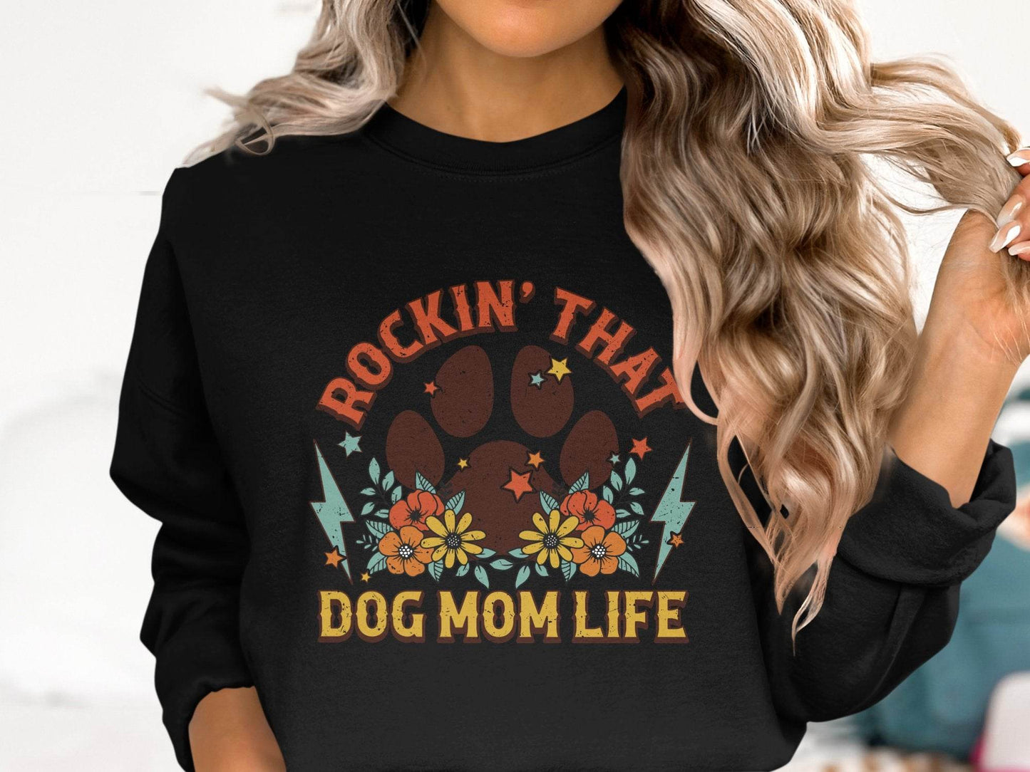 Rockin' That Dog Mom Life With Paw and Flowers Sweater - Design & Vybe