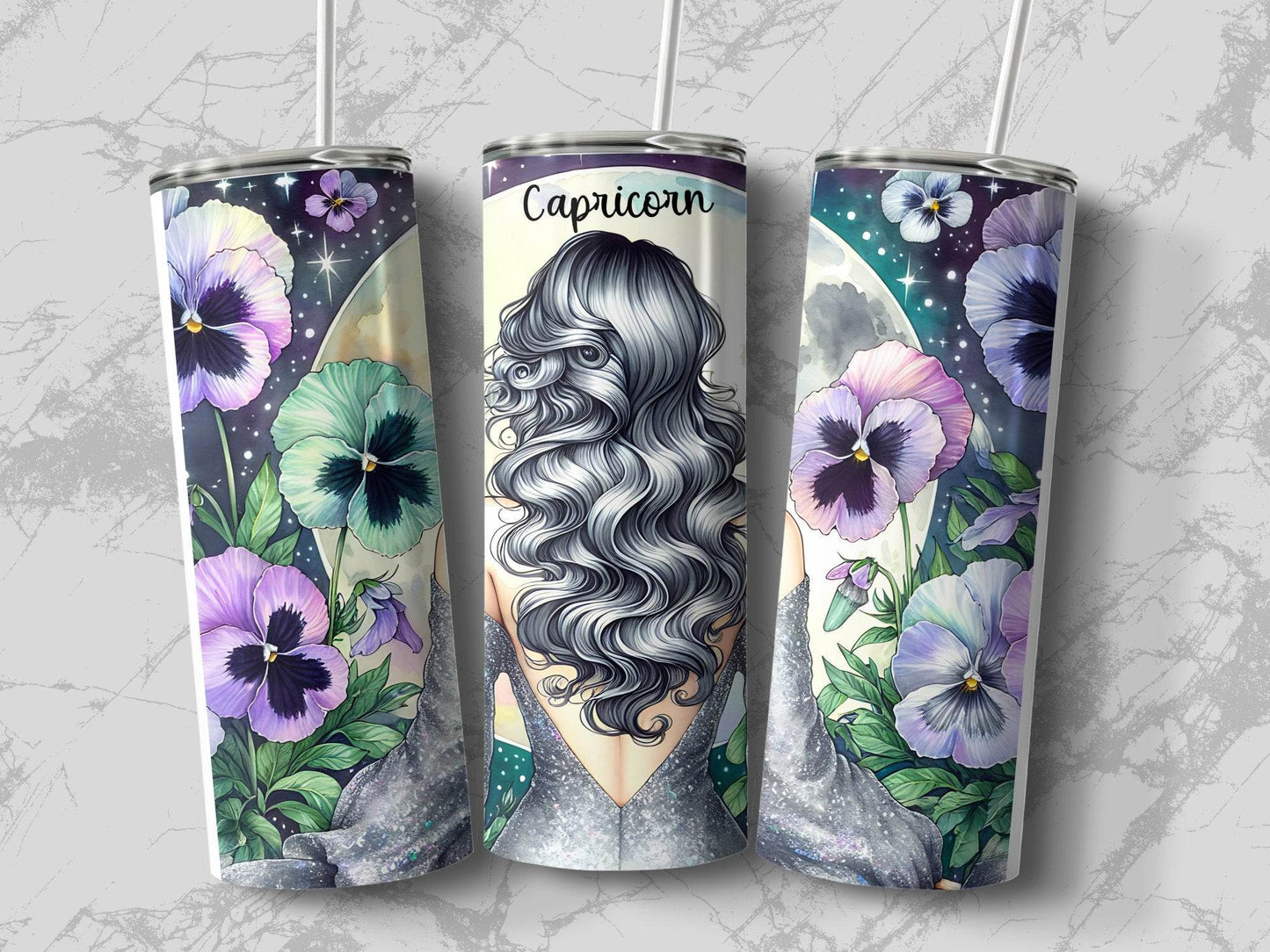 Capricorn Zodiac Sign Girl Flowers And Moon Design Art Tumbler - Design & Vybe