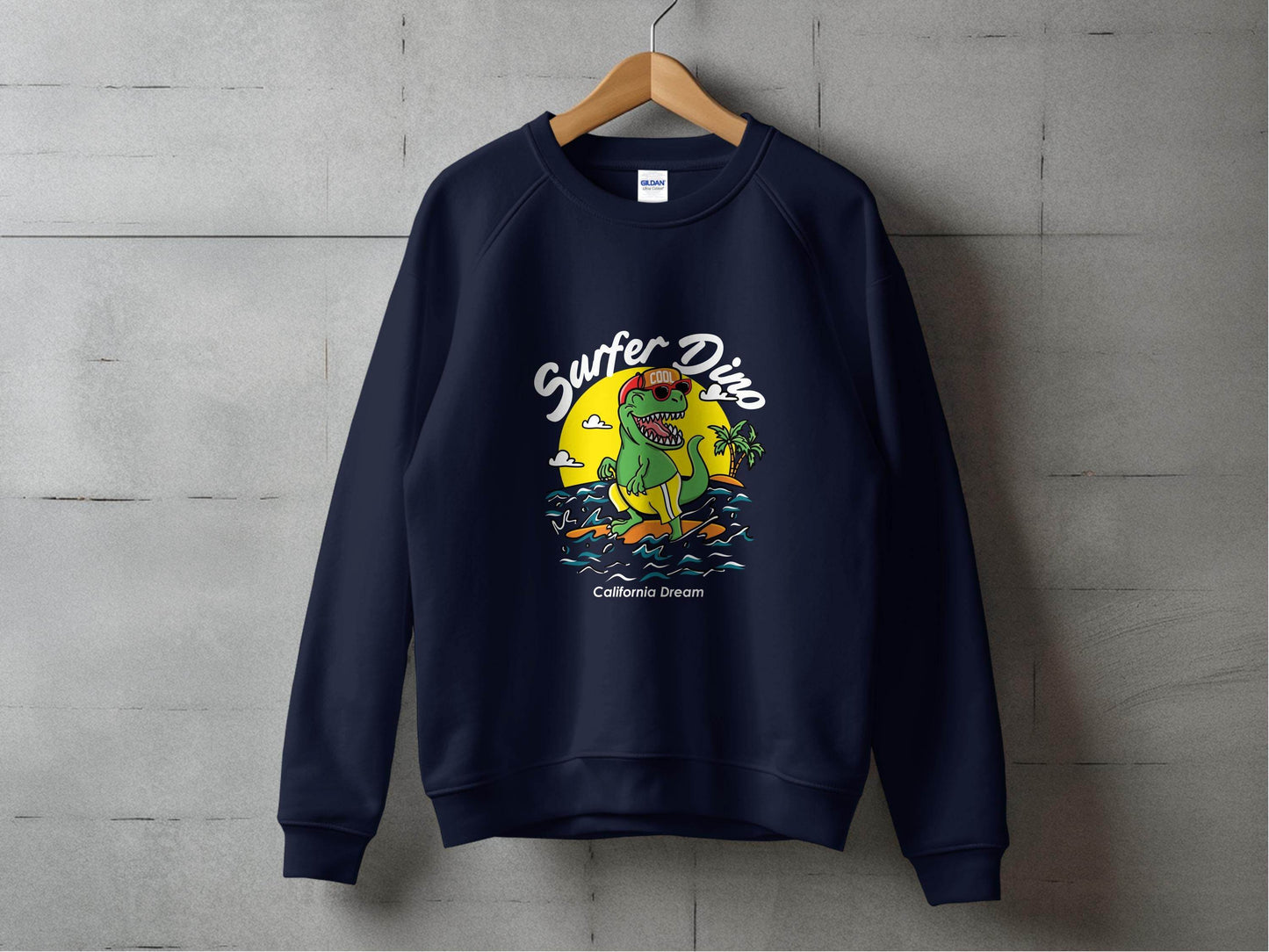 Cool Dinosaur Surfing Printed Stylish Sweater - Design & Vybe