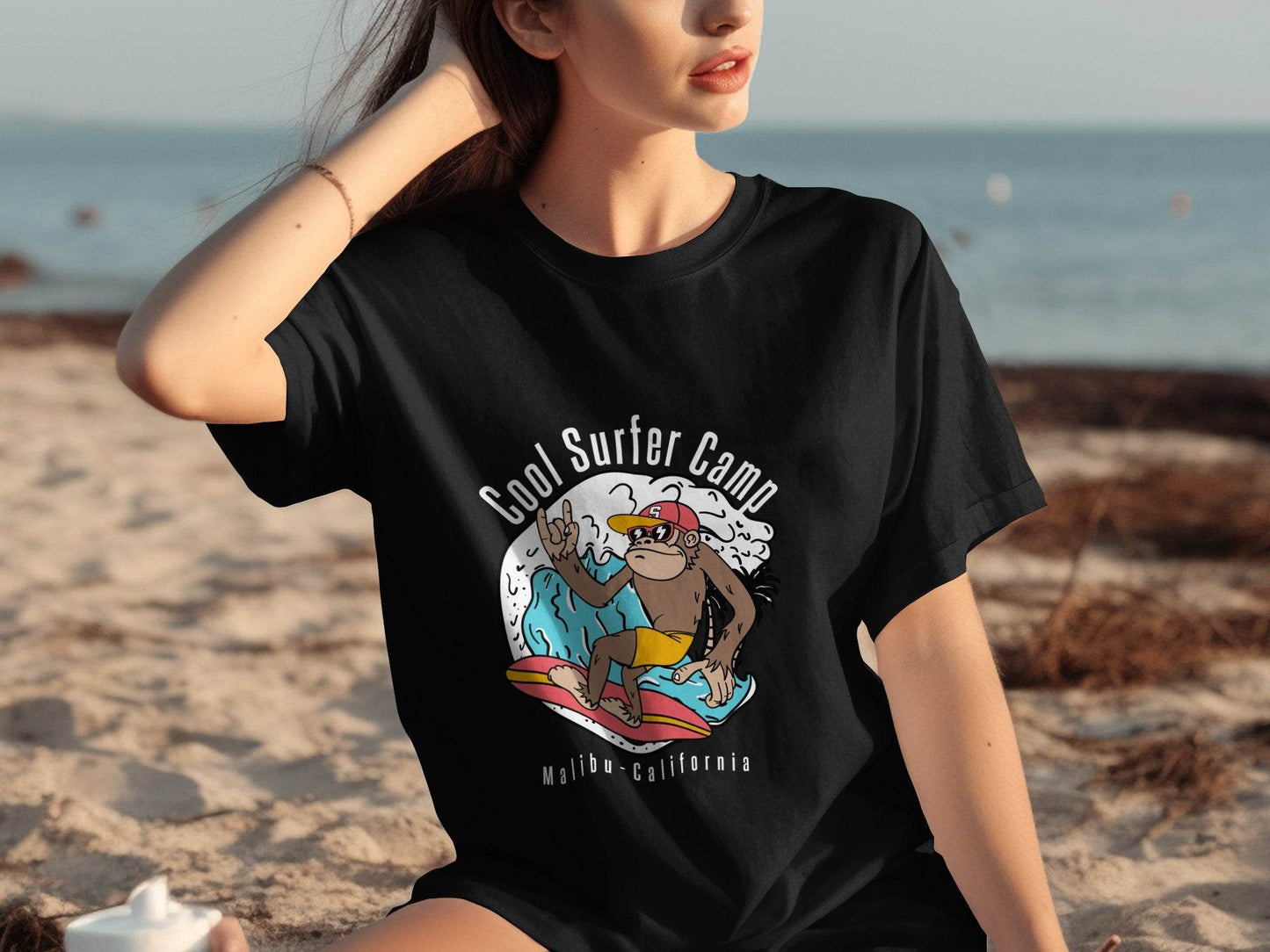 Cool Surfing Monkey Graphic Print Casual T-Shirt - Design & Vybe